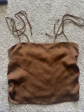 Urban Outfitters Women's Brown Satin Tie Tank Top